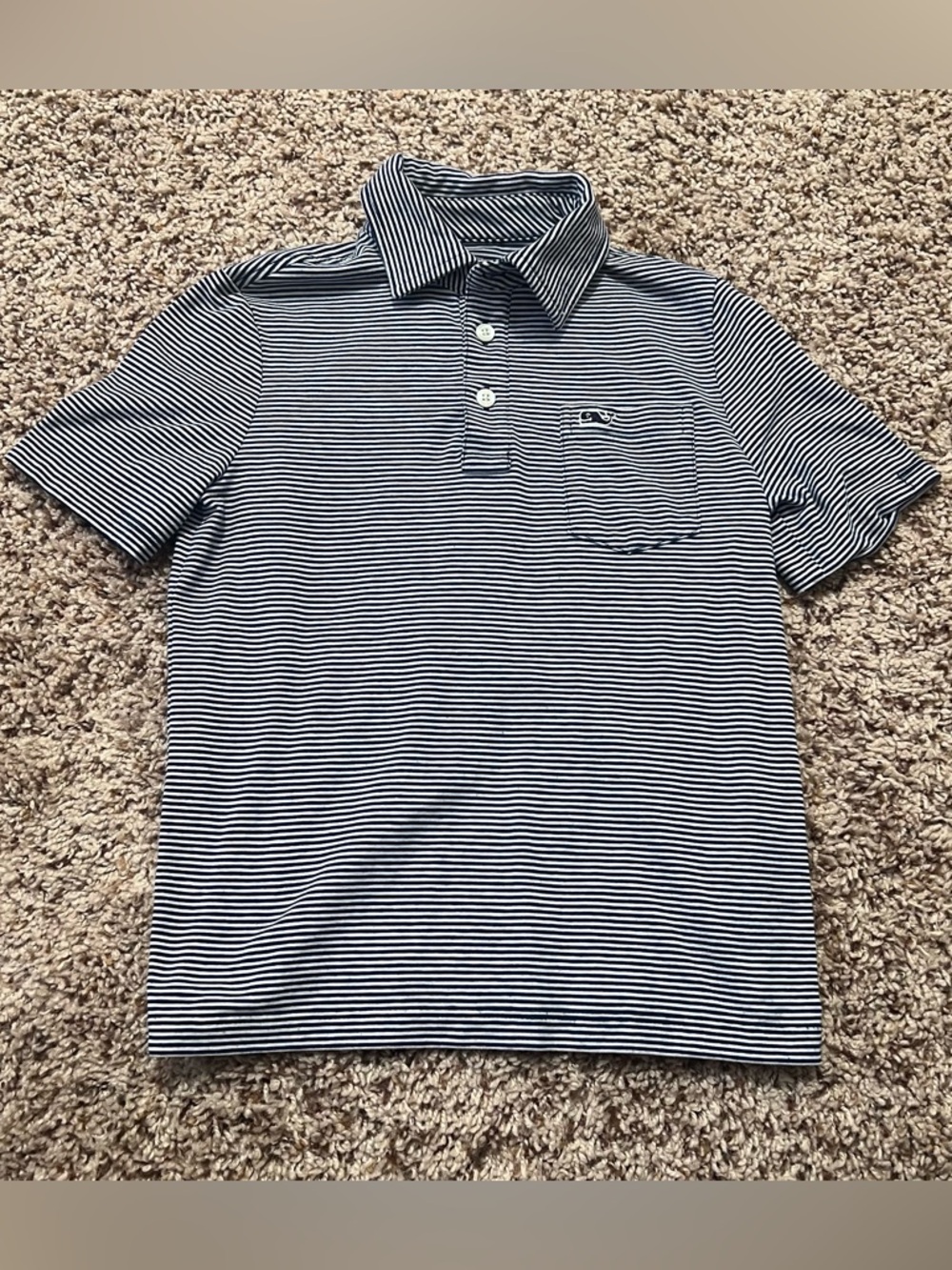 Vineyard Vines Boys Navy & White Striped Polo Size 6
